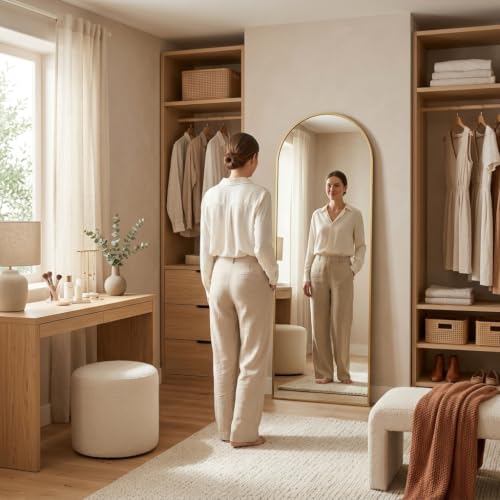NBGV 57"x17" Floor Mirror Full Length, Arched Full Length Mirror Gold - image 2