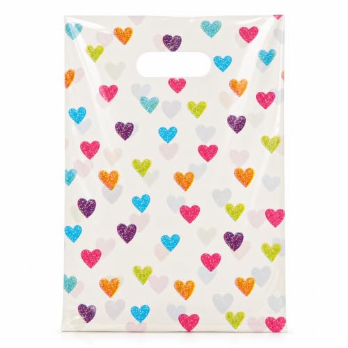 ysmile 7.8x11.8 Love Heart Die Cut Handle Plastic Party Favor Bags 100ct
