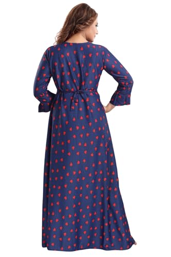 Image of Fabme Women's Crepe Printed Flare Nighty with Long Sleeves /Night Gown /Nightwear /Maxi - Value Combo