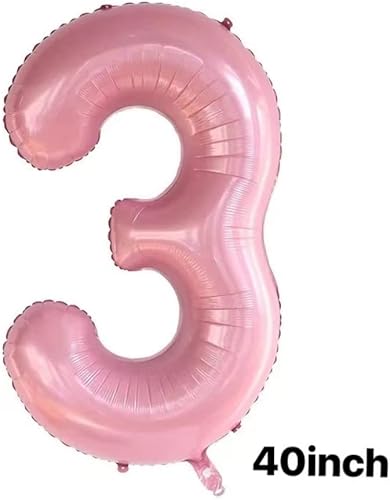 Miniatura 2 de Juego de globos de 40 pulgadas, corona rosa con el número 3, globos de tercer cumpleaños para niñas, suministros de decoración de fiesta de tercer