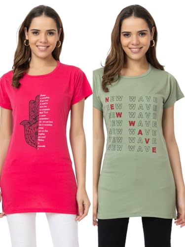 Image of New Crush Women Cotton Printed Regular Fit T-Shirts /Top /Long Night Wear T-Shirt for Women's & Girls (Pack of 2)