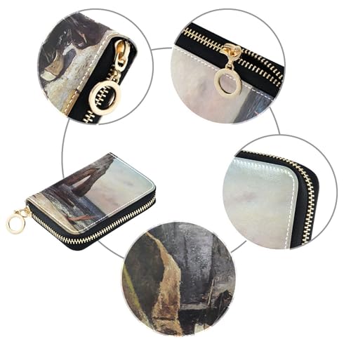 GAIGEO Zippered Wallets for Women Leather Card Holder Wallets RFID Blocking Gustave Courbet Cliffs Prints Zipper Card and Cash Holder4
