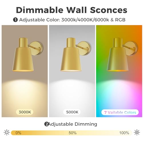 Image of DORESshop Battery Operated Wall Sconces Set of Two, Dimmable & Adjustable Gold Wall Lights, Rechargeable Wireless Wall Sconce with Remote, Not Hardwired LED Wall Lamps for Bedroom Living Room E26
