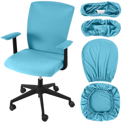 Tallew 4 Pcs Office Chair Covers Set Computer Universal Protective Stretchable Chair Seat Covers Desk Armrest Cover Slipcovers Pads Office Cushion Backrest for Rotating(Regular,Sky Blue)