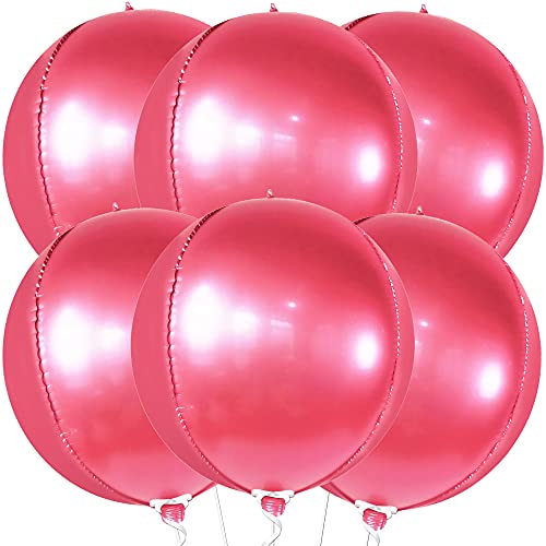 KatchOn, Big Red Round Mylar Balloons - 22 Inch, Pack of 6 | 360 Balloons | Foil Sphere Balloons for Farewell Decorations Party Red | Red 4D Balloon for Ruby Party Decorations and Birthday Party
