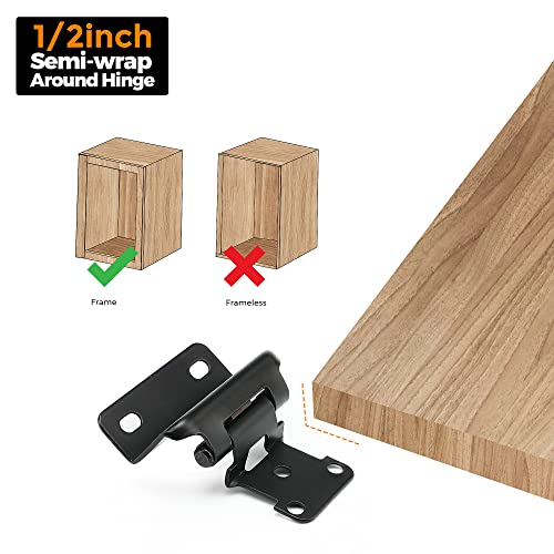Ravinte 50 Pack 25 Pairs 1/2 Inch Overlay Kitchen Cabinet Hinges Self Closing Cabinet Door Hinges Kitchen Cabinet Semi Wrap Around Hinges For Face Frame Cabinet Matte Black Face Mount Cabinet Hardware #TOP2