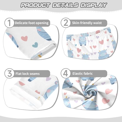 Wusikd Cute Hippopotamus Girls' Leggings Toddler Doodles Hearts Kids Yoga Pants Dance Active Tights 4T3