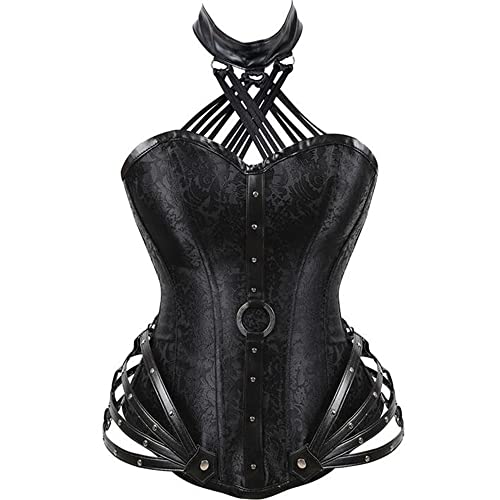 Zhaima Women Goth Corsets Halter Neck Steampunk Corset Bustier Top Plus Size Shapear #TOP22