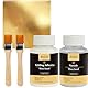 Aolso Blattgold Kleber Set, 100 ml wasserbasierter Metallblattkleber und 100 ml Lack zum Basteln, Blattgoldblätter 100 Stück mit 2 Pinsel, zum Basteln, Malen und professionellen Bastelgebrauch