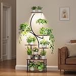 Plant Stand Indoor with Grow Lights - 62" Tall Plant Shelf, Lighted Corner Plant Stands for Indoor Growing, 8 Tiered Large Flower Holder, S-Shaped Decorative Rack for Living Room, Black, Patent Design - Image 2