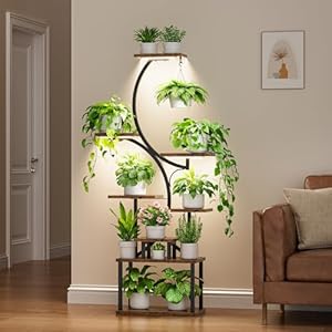Plant stand indoor with grow lights 8 tiered indoor plant shelf 62 tall plant stand for indoor plants multiple metal plant flower holder s shaped plant rack for homepatiopatent design  urban country home decor