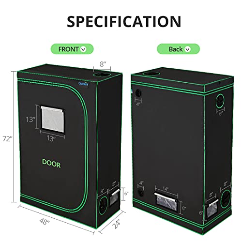 Quictent Approved 48"X24"X72" Reflective Mylar Hydroponic Grow Tent With Heavy Duty Anti-Burst Zipper And Floor Tray For Indoor Plant Growing 4’X2’ #TOP7