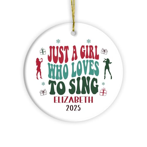 BEETHIS - Personalized Singing Ceramic Christmas Ornament, Custom Just A Girl Who Loves to Sing Ornaments for Xmas Tree, Keepsake Gifts for Music Lovers Singers Choir Girls Vocalists Performing Arts Students