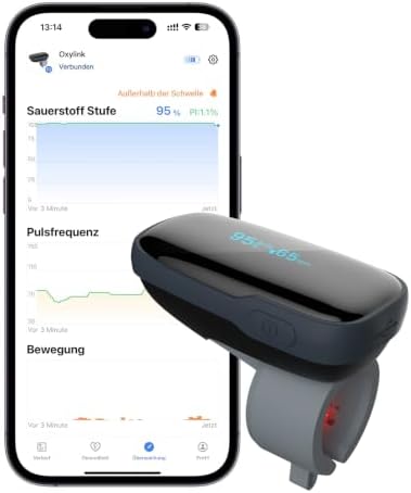 Wellue OxyLink Pulsoximeter, Sauerstoffsättigungs-Messgerät Finger mit Bluetooth, wiederaufladbarer Oximeter, mit kostenloser App sowie akustischem und vibrierendem, Akkulaufzeit 1