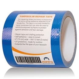 HIPPO OUTDOOR Tarpaulin Repair Tape - Heavy Duty Repairs Duck Tape, Blue Duct Tape, uv Protected and Waterproof, Protect Against Chafe wear and Tear 16 ft Tape roll (1250)