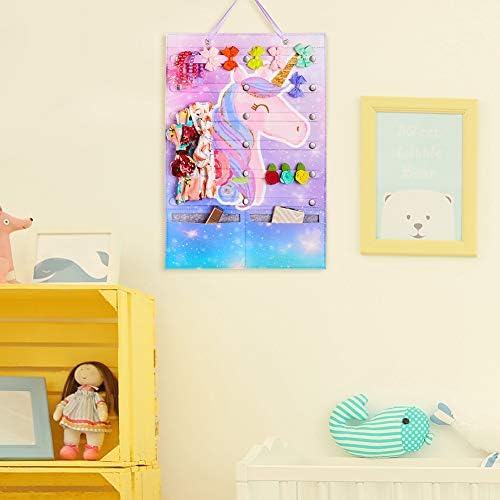 Beinou Headband Holder Organizer for Girls Unicorn Hairbow Storage Holder Felt Wall Hanging Organizer for Hair Clips Hair Ties Jewelry Home Decor