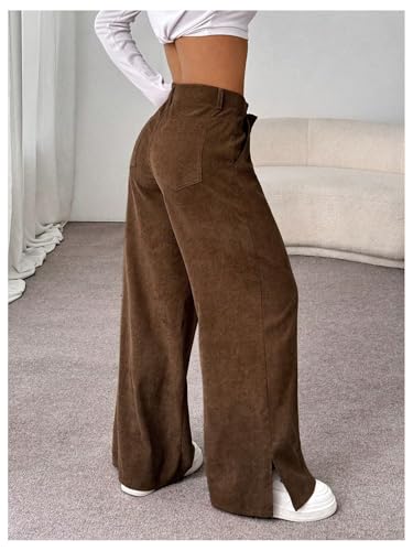 GORGLITTER Women's Baggy Dress Corduroy Pants Straight Leg High Waist Fall Trousers with Pockets4