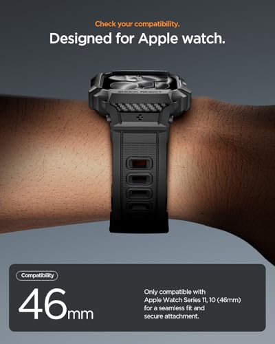 Image of Spigen Rugged Armor Pro 2 for Apple Watch Series 11 42mm Case with Strap Band, Series 10 42mm Protective TPU Cover with Strap - Matte Black