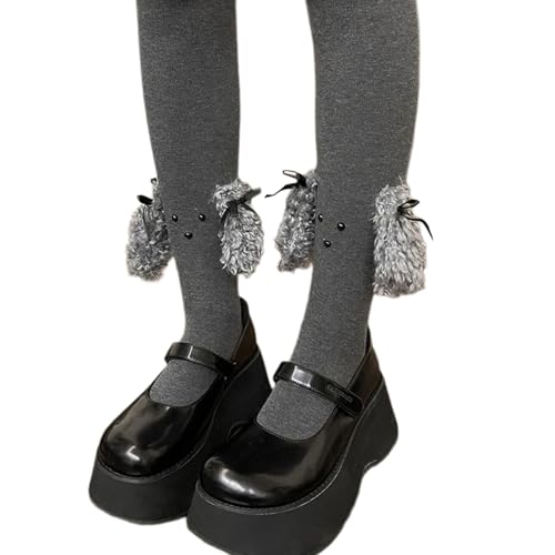 LUOFENG Mallas japonesas acanaladas de forro polar fino para mujer, lindas orejas de perro, invierno, otoño, estudiante, cálidas, opacas