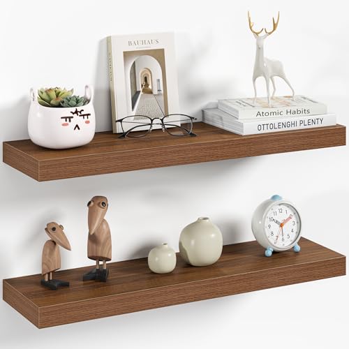 Vivelove 24 Inch Floating Shelves Wall Mounted for Display, 6.5 Deep Duty Shelves with Invisible Brackets for Living Room,Bedroom,Kitchen, Bathroom Storage & Decor,24" Wx6.5 Dx1.4 H - Walnut