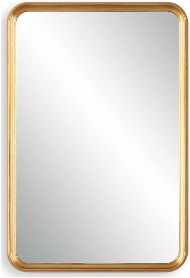 Pemberly Row Contemporary Rectangular Wall Mirror, Concave Sloped Design, Champagne Gold Leaf Finish, Durable MDF and Glass, Soft Radius Corners, Vertical or Horizontal Hanging Decor for Home or