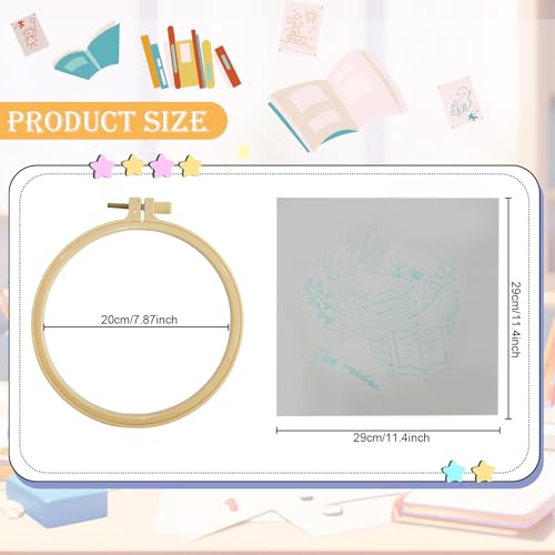 Image of CMINAUS 5 Sets Embroidery Kit for Beginners Adults Book Lover, Embroidery Starter Kit Book Pattern Hand Crewel Needlepoint Cross Stitch Kits Includes 2 Hoops Colored Threads Needles