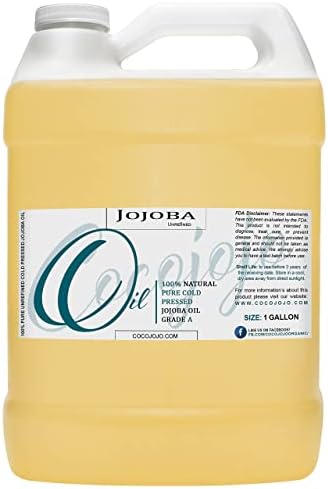 Jojoba Oil Gallon – Organic 100% Pure & Natural Cold Pressed Extra Virgin Golden Jojoba Oil Bulk (128 oz / 1 Gal.) Moisturizer for Hair Skin Nail and Beard – Premium Grade Massage Oil