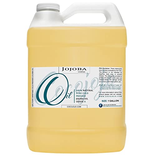 Jojoba Oil Gallon – Organic 100% Pure & Natural Cold Pressed Extra Virgin Golden Jojoba Oil Bulk (128 Oz / 1 Gal.) Moisturizer For Hair Skin Nail And Beard – Premium Grade Massage Oil #TOP1
