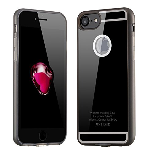 Antye Qi Kabelloses Ladegerät Ladeempfänger Schutzhülle für iPhone 7/6/6S (4,7 Zoll), Slim Fit Protective TPU Back Cover, Schwarz - iPhone 7/6/6S
