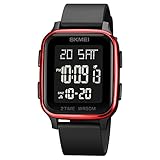 SKMEI Orologio sportivo digitale da uomo, ultra sottile, impermeabile, con cronometro, conto alla rovescia, timer, funzione sveglia, doppio fuso orario, retroilluminazione a LED, 1858-Rosso