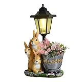 Solar Statue - Garten Solar Skulptur Solar Licht Blumentopf Wetterfest Wasserdicht Häschen Thema Solarbetriebene Gartenstatue für Terrasse Hof Rasen Veranda Weg Ostern Geburtstag