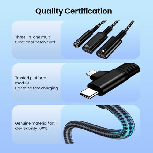 Adaptateur USB C et Lightning vers type C double port avec audio 3.5mm charge rapide PD noir - 3