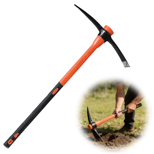 HOSKO Pickaxe, Heavy Duty Mattock with 35.43Inch Shock-Absorbing Handle, Pick
