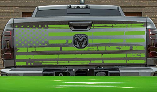 Tailgate USA American Flag Rear Door or Window Decal Sticker Car Truck Van Stickers fitS Foord Chevy RAM or Any Large Pick up Truck Jeep Auto or Cars - Lime Green