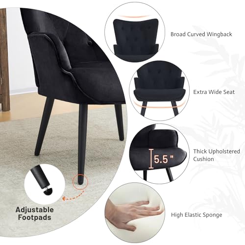 Furniliving Velvet Accent Chair Modern Upholstered Side Armchair with Tapered Legs Tufted Button Wingback Sofa Chairs Tall Back Reading for Living Room Bedroom Waiting Room, Black