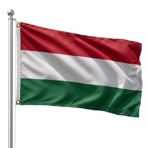 DMSE Hungary National Flag, 2ft x 3ft - Fade-Resistant Outdoor & Indoor Flag - Quad-Stitched Fly End & Heavy-Duty Brass Grommets (2ft x 3ft)