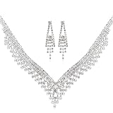 COCIDE Bride Jewelry Set Silver Crystal Wedding Necklace Earrings Bridal Rhinestone Teardrop Pendant Accessories for Women and Bridesmaids (3 piece set - 2 earrings and 1 necklace)