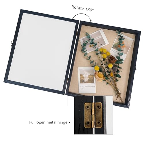 Image of GraduationMall 13x16 Wood Shadow Box Frame Glass Door Display Case with Linen Back and 6 Stick Pins,1.5 inches Interior Depth,Ideal for Memorabilia Pictures Flowers Medals Tickets Rustic Black
