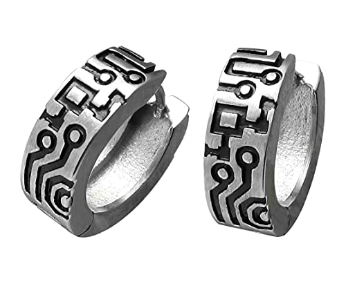 Kikuchi Herren Ohrringe Klapp Creolen Chips Schwarz Silber Matt Edelstahl Ohrstecker Hoop Huggie ER15179 Cover