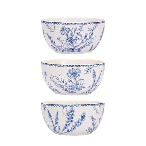 Bico Blue Garden Toile De Jouy Cereal Bowls Set of 4, 26 oz Deep Ceramic Soup Bowls for Cereal, Salad, Noodles, Kitchen, Microwave and Dishwasher Safe, Gift for Housewarming and Thanksgiving by Bico - Used condition - Image 3