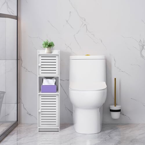 Cannoli Petit Meuble Salle de Bain, Armoire Toilette Colonne, Meuble Toilettes WC Rangement, Tiroir, Compartiment, Gain de Place, Petits Espaces