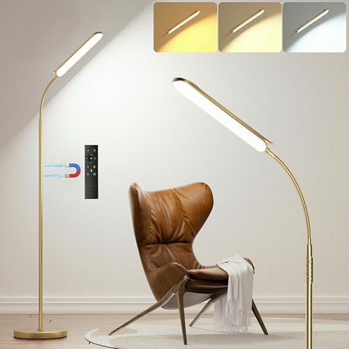 Image of Yikuneng Dimmable LED Floor Lamp, Super Bright Reading Lamps Floor Standing lamp with Remote & Touch Control, Stepless Dimming & 2700K-6500K Color Temperature, for Living Room Bedroom Office, Gold