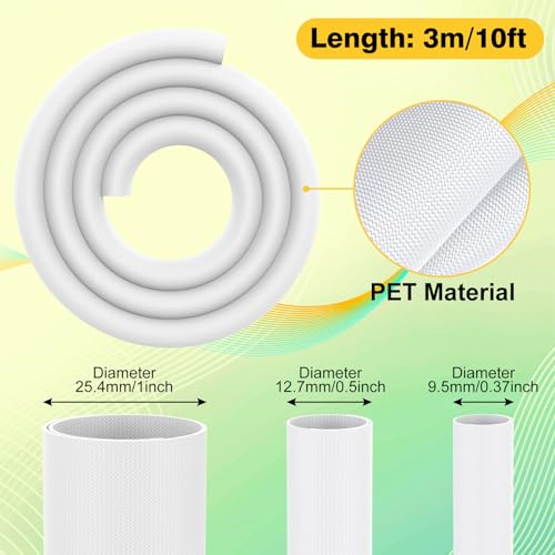 Miniatura 8 de Reflying Protector De Cable Para Perros Y Gatos, 3 Metros-9,5mm Manguitos Para Cable, Protege Los Cables De Los Mordiscos De Las Mascotas, Manguito De Gestión De Cables Trenzado Expandible, Blanco