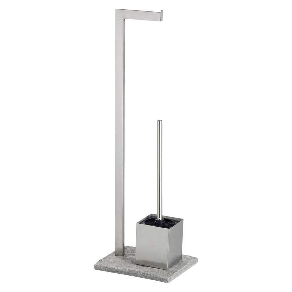 WENKO Piantana portarotolo e scopino WC Granite - WC-Bürstenhalter, Acciaio inossidabile, 23 x 73.5 x 19.5 cm, Satinato
