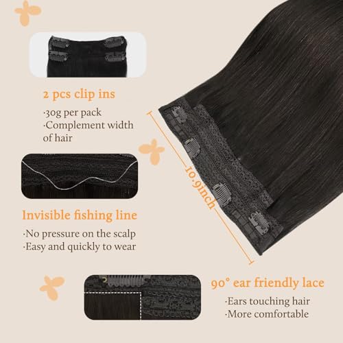 Image of DOORES Wire Hair Extensions, Dark Brown 22 Inch 120g Fish Line Weft Extensions and 2pcs 30g Clip ins, 150g Invisible Wire Real Remy Human Weft Straight Transparent Seamless Hairpiece