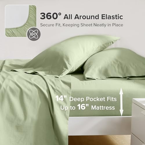 Comfort Spaces 100% Cotton Sheets Full, Breathable & Soft Cotton Sheets, Naturally Cool Cotton Bed Sheets with 14" Elastic Pocket Fits up to 16" Mattress, All Seasons Sheet Set, Sage Green 4 Piece