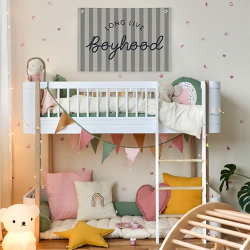Image of Boys Room Decor, Long Live Boyhood Linen Banner Hanging Flag, Vintage Stripes Banner Nursery Playroom Kids Bedroom Dorm Toddler Decorations Trendy Room Decor, Gifts for Teens 30x20 boyroom