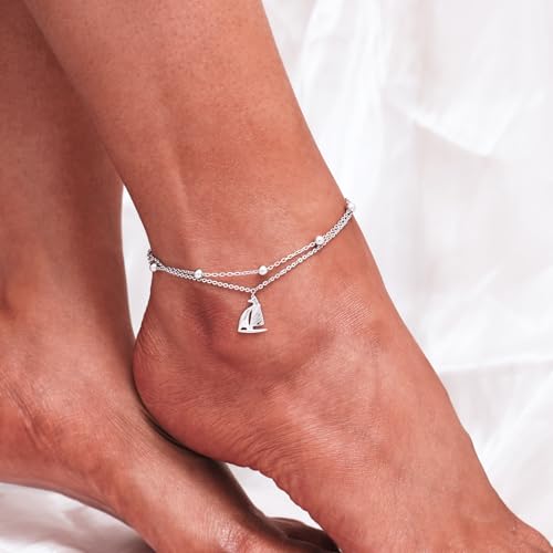 Image of CHIC & ARTSY 925 Sterling Silver Ankle Bracelets for Women, Adjustable Layered Foot Chains with Nature & Symbol Charms, Lightweight Comfort Fit Boho Beach Everyday Jewelry