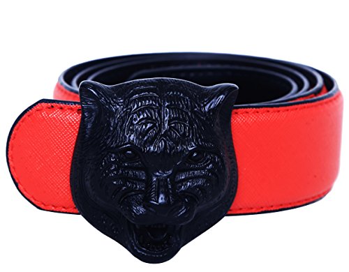 Men's Big Tiger Buckle 38-mm Italian Leather Belt (120cm/47.3inch (42-44), Red Black)4