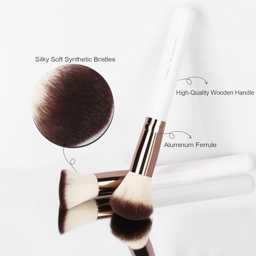Image of Real Perfection Makeup Brush Set 16 Pcs with 1 Eyebrow Razor Premium Synthetic Foundation Powder Concealers Eyeshadow Blush Makeup Brushes Make up Brushes Kit (White)